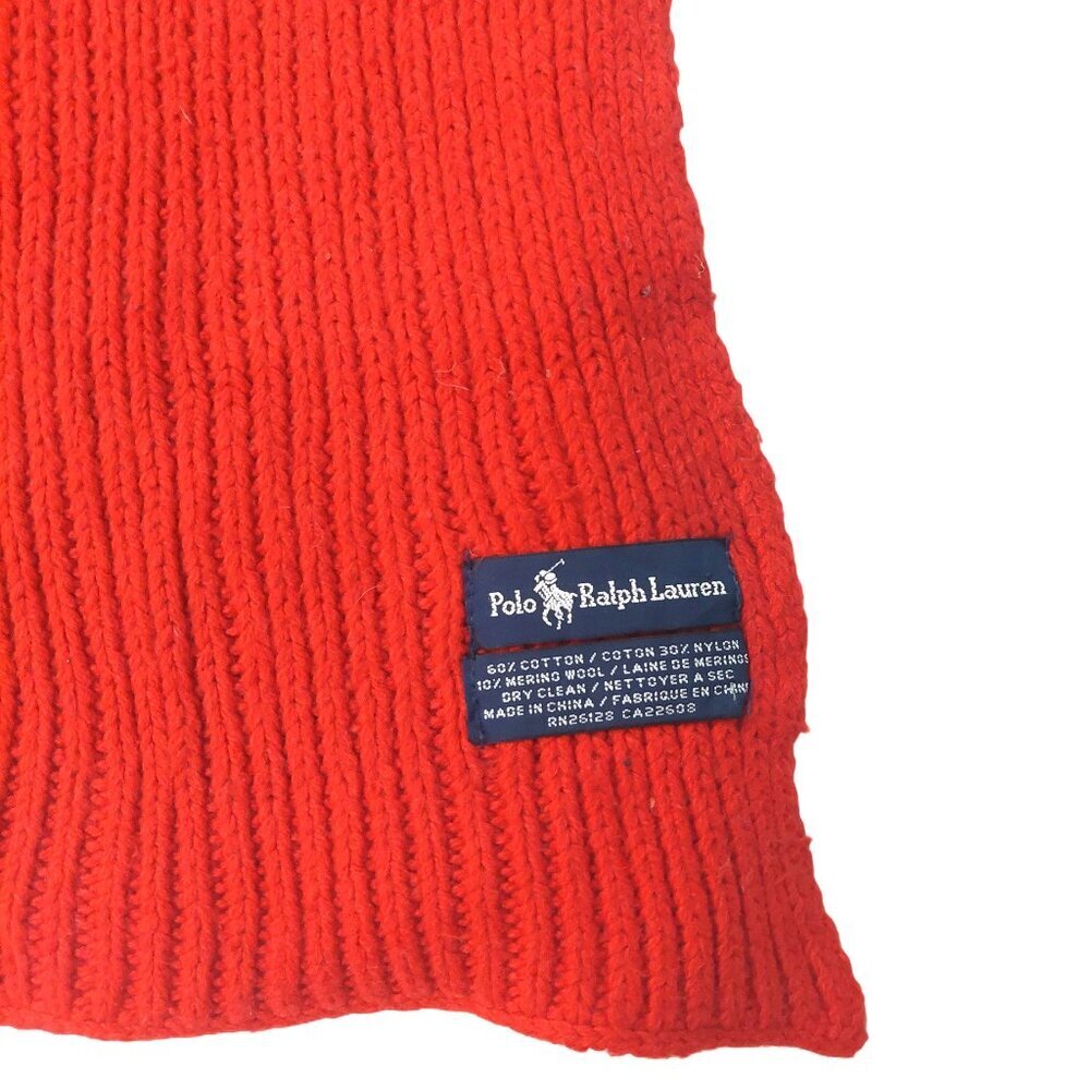 POLO Ralph Lauren 80s Vintage Red Knit Scarf Black Embroidered Polo Logo Scarves - Picture 7 of 8
